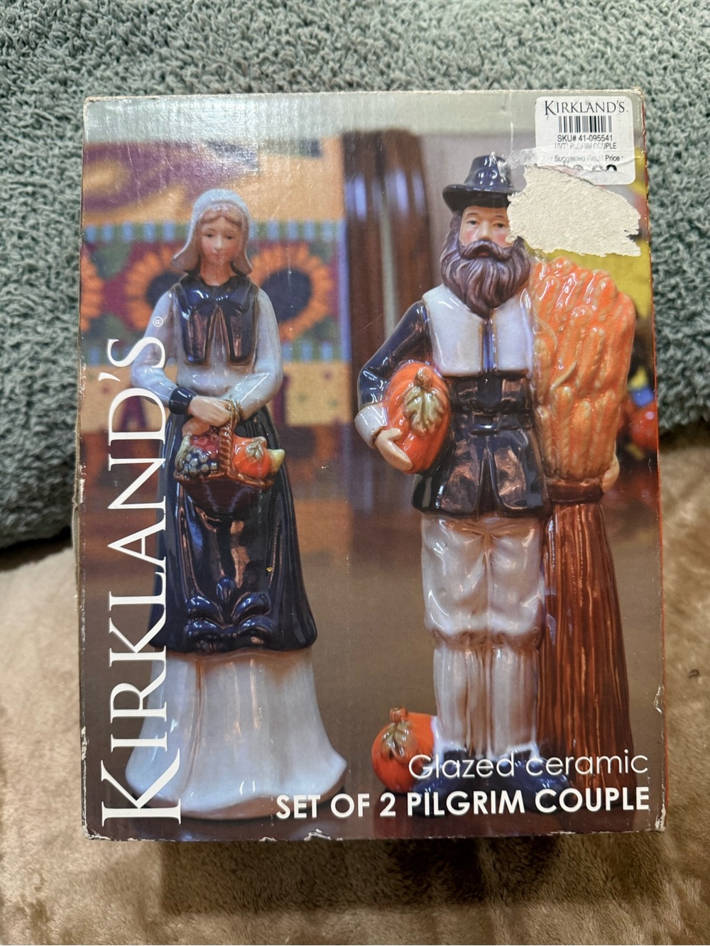 Set Of 2 Glazed Ceramic Pilgrim Couple